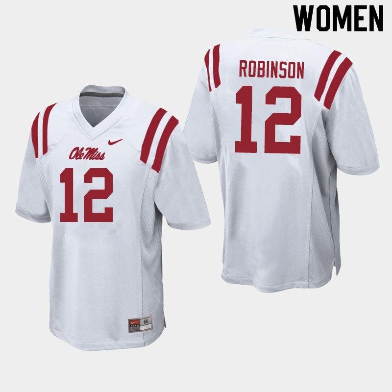 Austrian Robinson Ole Miss Rebels NCAA Women's White #12 Stitched Limited College Football Jersey QVR3158KI